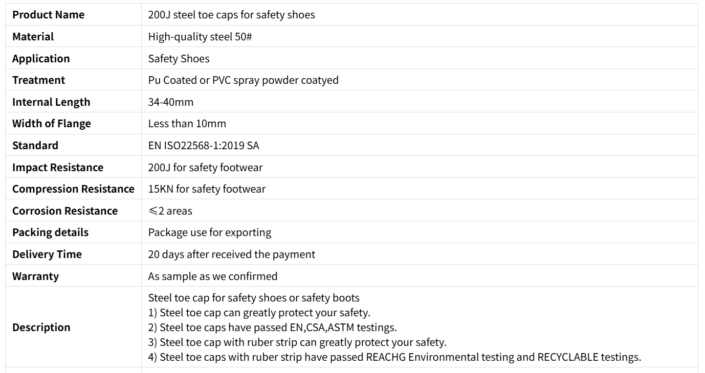 200J steel toe caps for safety shoes 200J стальные пальцы на ногах для защитной обуви